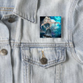 Badge Carré 5 Cm Sirène Sky Imaginaire (En situation)