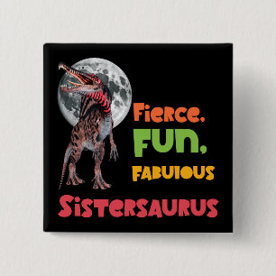 Badge Carré 5 Cm Sistersaurus Équipe de dinosaures sœurs appariées