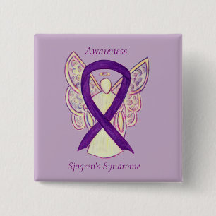 Badge Carré 5 Cm Sjogren's Syndrome Sensibilisation Angel Ruban Art