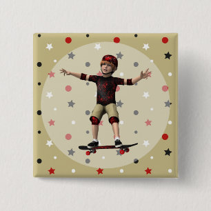 Badge Carré 5 Cm Skateboardeur