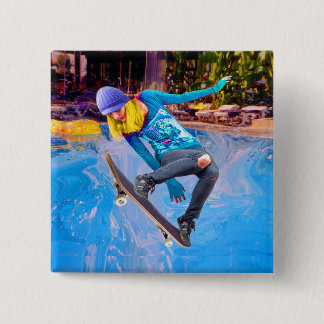 Badge Carré 5 Cm Skateboarding on Water