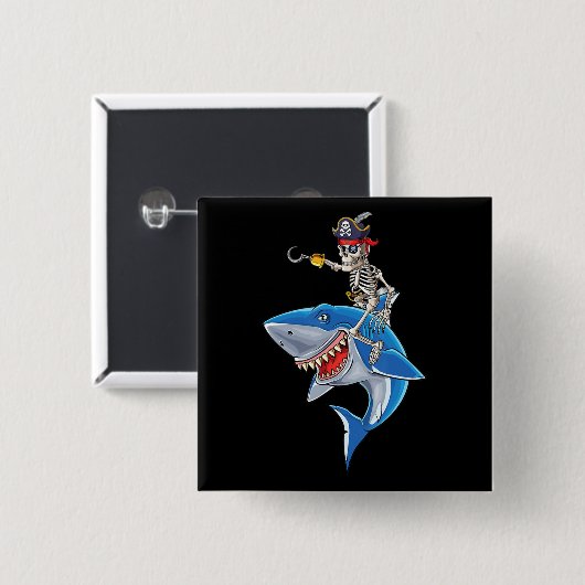 Badge Carré 5 Cm Skeleton Pirate équitation Requin mignonette Garço (Devant & derrière)