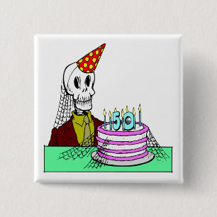 Badge Carré 5 Cm Skeletons Cadeaux 50e anniversaire