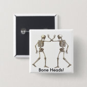 Badge Carré 5 Cm Skeletons de tête d'os (Devant & derrière)