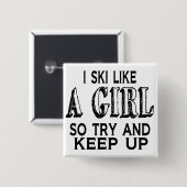 Badge Carré 5 Cm Ski à la petite fille (Devant & derrière)