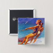 Badge Carré 5 Cm Skier nautique par McClelland Barclay (Devant & derrière)