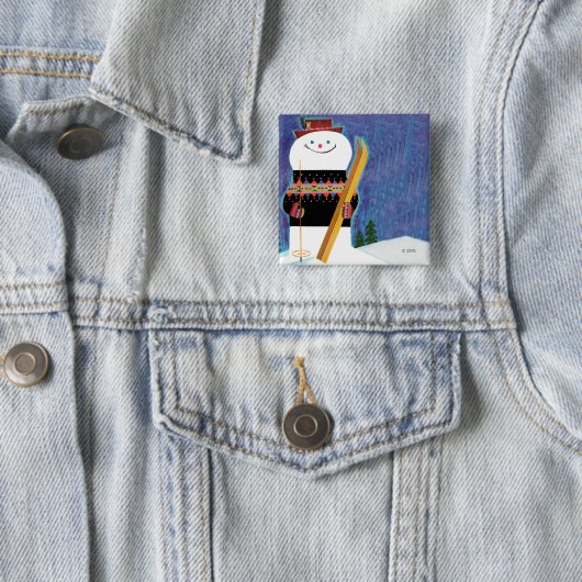 Badge Carré 5 Cm Skis pour Snowman (En situation)