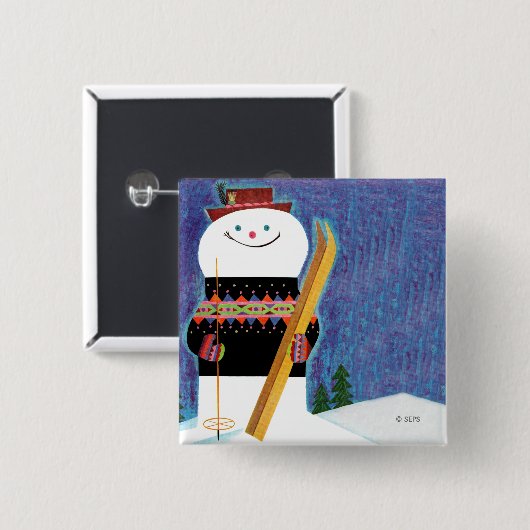 Badge Carré 5 Cm Skis pour Snowman (Devant & derrière)