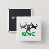 Badge Carré 5 Cm Skydive - texte vert (Devant & derrière)
