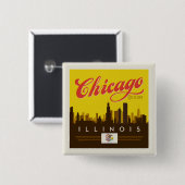 Badge Carré 5 Cm Skyline de l'Illinois (Devant & derrière)