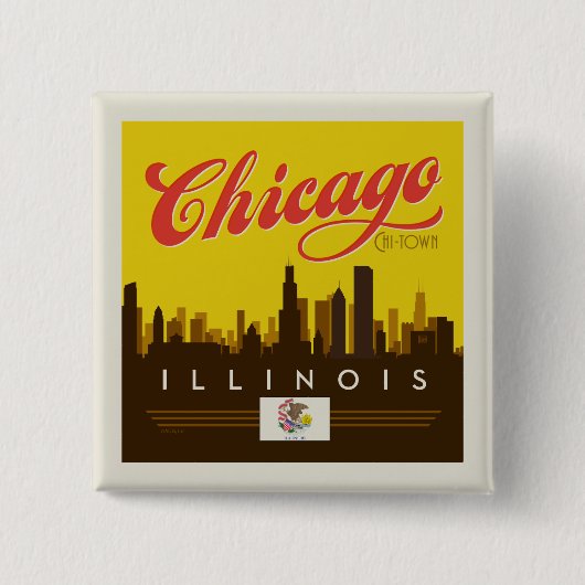 Badge Carré 5 Cm Skyline de l'Illinois (Devant)