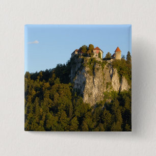 Badge Carré 5 Cm Slovénie, Bled, lac de Bled, château de Bled sur