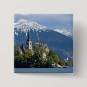 Badge Carré 5 Cm Slovénie, Bled, Lake Bled, Bled Island, Bled
