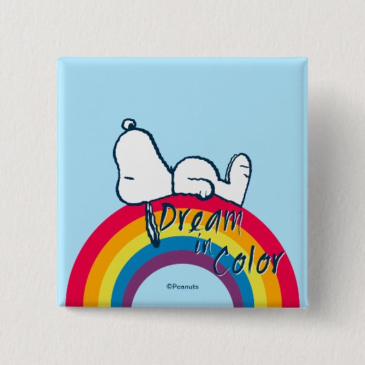 Badge Carré 5 Cm Snoopy | Rêver en couleur arc-en-ciel (Devant)