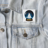 Badge Carré 5 Cm Snowglobe avec motoneige mignonne (En situation)