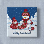 Badge Carré 5 Cm Snowman Knitting Christmas Scarf<br><div class="desc">Cartoon illustration of two adorable snowmen dressed in knitted hats and scarves. The big snowman is knitting an oversized scarf for the little one. The scarf is already wrapped several times around the cute little snowman.</div>
