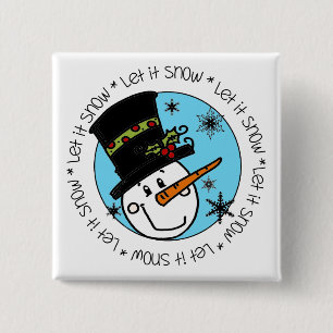 Badge Carré 5 Cm Snowman Laisser Neige