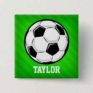Badge Carré 5 Cm Soccer Ball; Néon Green Stripes
