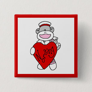 Badge Carré 5 Cm Sock Monkey I Love Nursing T-shirts et cadeaux