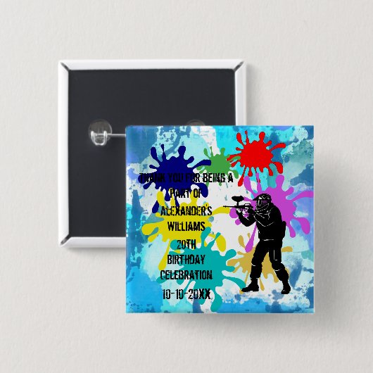 Badge Carré 5 Cm Soirée de Paintball (Devant & derrière)