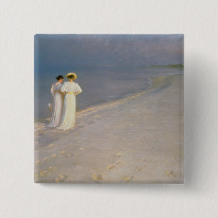 Badge Carré 5 Cm Soirée d'été sur la plage du sud de Skagen