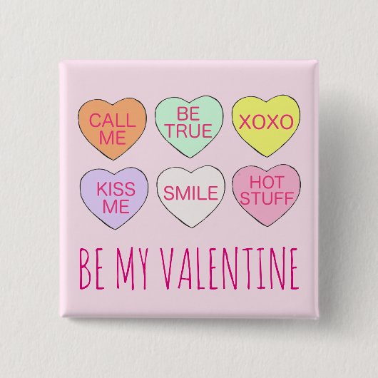 Badge Carré 5 Cm Sois Mon Valentine Pink Pastel Aimer Sweet Candy C (Devant)