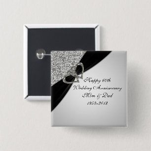 Badge Carré 5 Cm soixantième Bouton d'anniversaire de mariage
