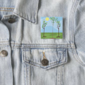 Badge Carré 5 Cm Soleil et arbres - (En situation)