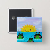 Badge Carré 5 Cm SOLEIL et bouton de grenouilles (Devant & derrière)