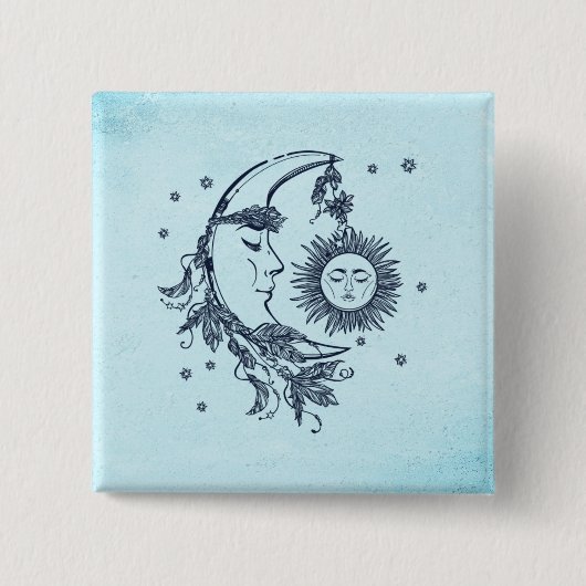 Badge Carré 5 Cm Soleil et Lune (Devant)