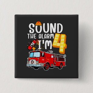 Badge Carré 5 Cm Son L'alarme Je suis 4 pompier Moteur d'incendie S