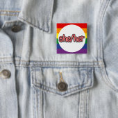 Badge Carré 5 Cm Son Pronoun (En situation)