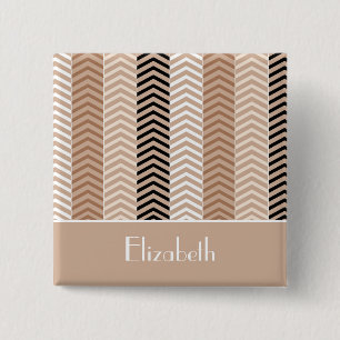 Badge Carré 5 Cm Sophistiqué Brown Chevron Stripes Avec Nom