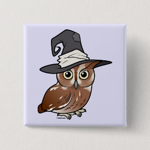 Badge Carré 5 Cm Sorcière de hibou de cri strident de Birdorable