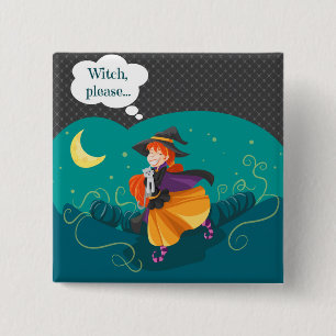 Badge Carré 5 Cm Sorcière mignonne