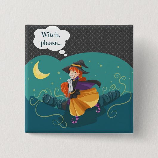 Badge Carré 5 Cm Sorcière mignonne (Devant)