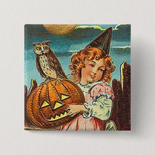 Badge Carré 5 Cm Sorcière vintage de Halloween