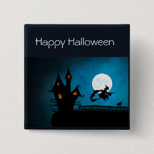 Badge Carré 5 Cm Sorcière volante