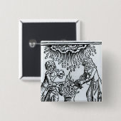 Badge Carré 5 Cm Sorcières faisant un charme, 1489 (Devant & derrière)