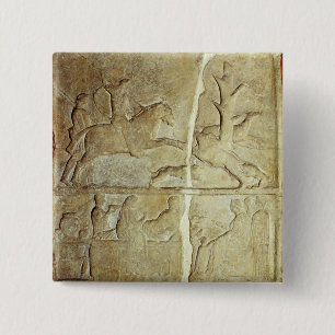 Badge Carré 5 Cm Soulagement de Stela dépeignant une chasse à