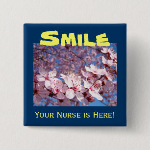 Badge Carré 5 Cm Souriez, votre infirmière est là ! boutons Fleurs