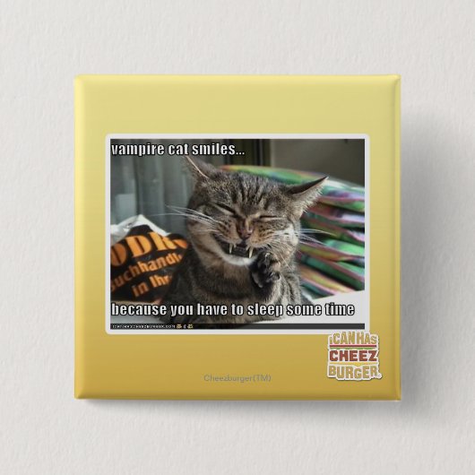 Badge Carré 5 Cm sourires de chat de vampire (Devant)