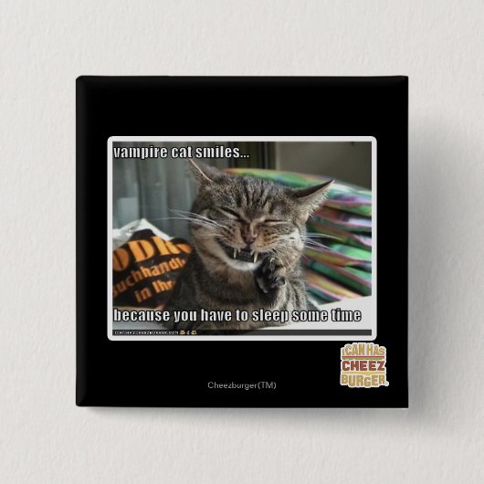 Badge Carré 5 Cm sourires de chat de vampire (Devant)