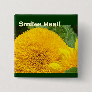 Badge Carré 5 Cm Sourires Guérissent ! boutons Jaunes Tournesols Ja