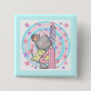 Badge Carré 5 Cm Souris 4e anniversaire T-shirts et cadeaux