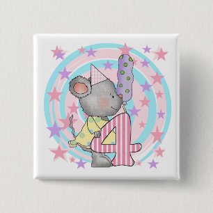 Badge Carré 5 Cm Souris 4e anniversaire T-shirts et cadeaux