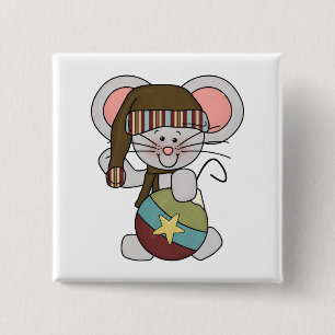 Badge Carré 5 Cm Souris de Noël avec l'ornement