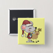 Badge Carré 5 Cm Souris de Noël et (Devant & derrière)