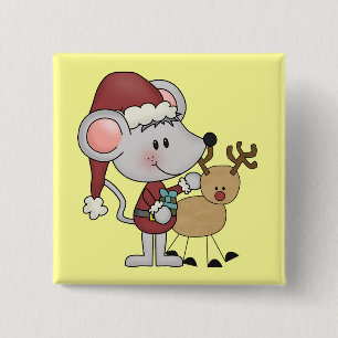 Badge Carré 5 Cm Souris de Noël et