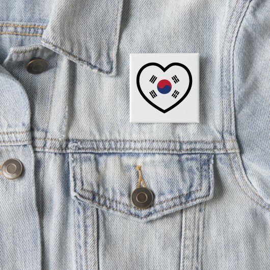 Badge Carré 5 Cm South Korea Flag Heart (En situation)